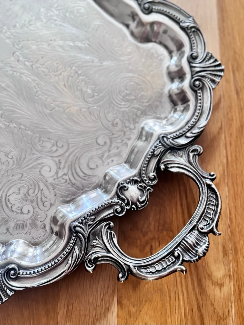 Big Victorian BSC Birmingham Silver Company Plate Serving Tray w Handles Feet